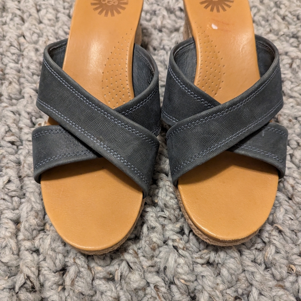 UGG Crisscross Slide Sandals in Dark Gray with Tan Footbed - Picture 3 of 6